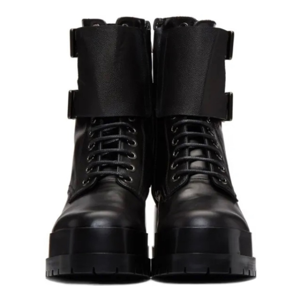 EU 39 (fits US 7.5 - 8) CLERGERIE Willy BLACK LEATHER LACE UP BIKER COMBAT BOOTS